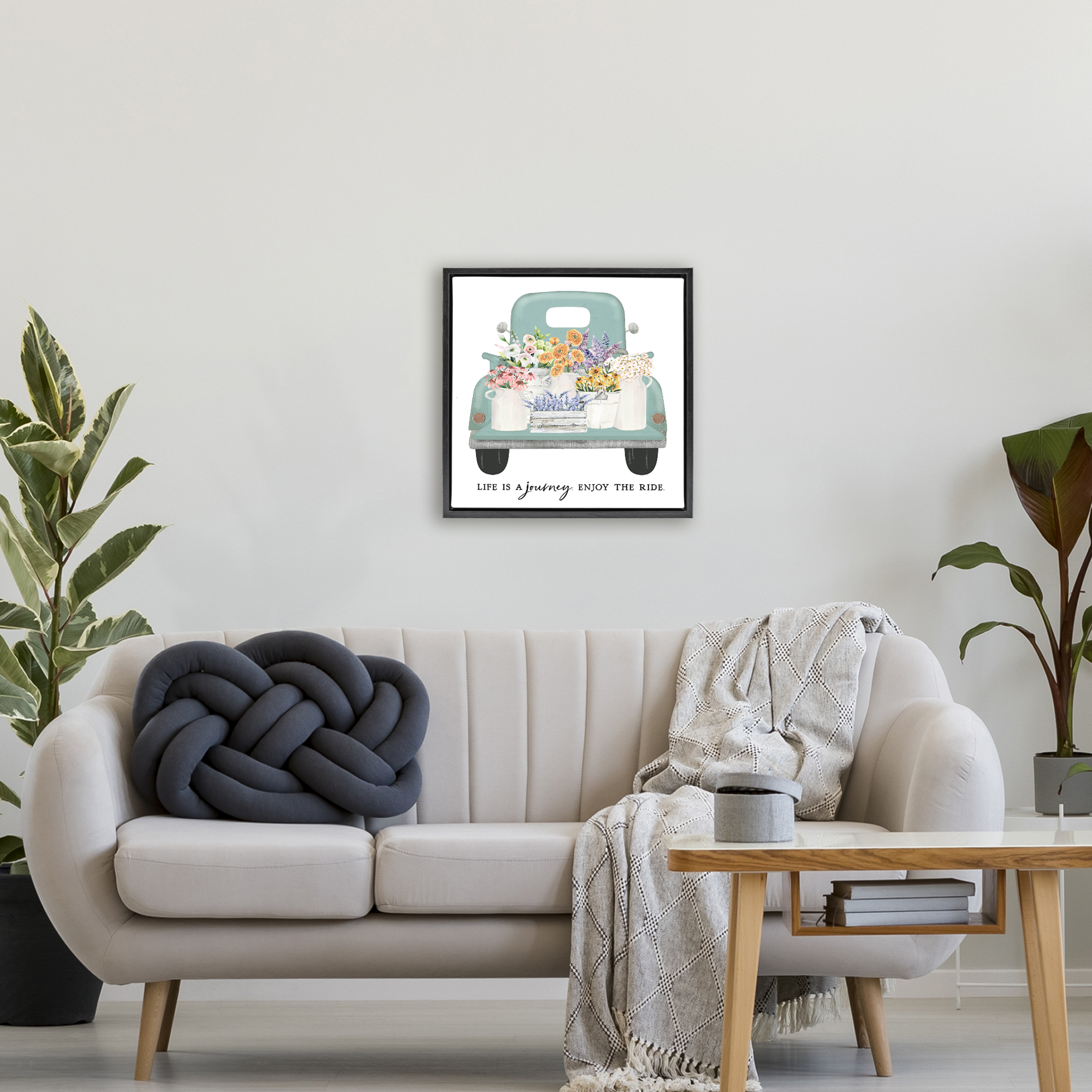Enjoy Ride Floral Truck Black Framed Floater Canvas Wall Art, design by Lettered and Lined
