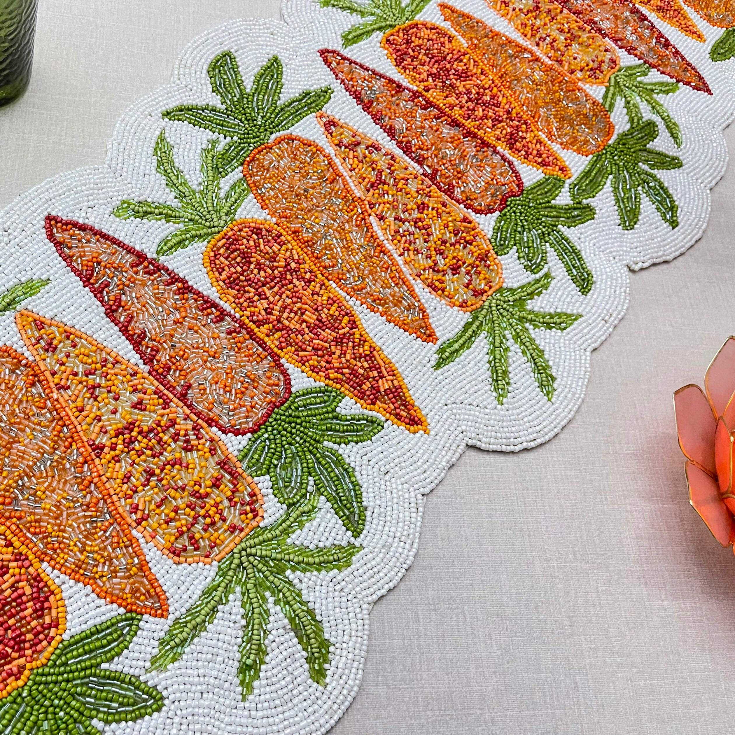 Handmade bead table runner and placemat, carrot design beaded runner for Easter