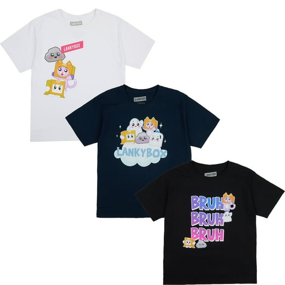 LankyBox Bruh Character Art 3-Pack Crew Neck Short Sleeve Toddler Boy's to Youth Boy's Boy's T-shirt Set Medium