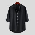 thumbnail image 4 of INCERUN Men's Collarless Striped 3/4 Sleeve Casual Button Shirts Tops, 4 of 5