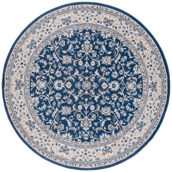 Madison Traditional 5' Round Dark Blue Polypropylene Indoor Area Rug