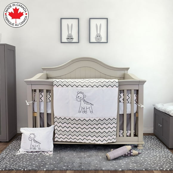 Bebelelo Ensemble de Literie de Bassinette 7 Pcs Incluant Jupe, Couette, Housse de Couette, Drap-Housse et Plus pour Enfants, Bébés Garçons et Filles (Gris et Rose avec Motif en Zigzag)