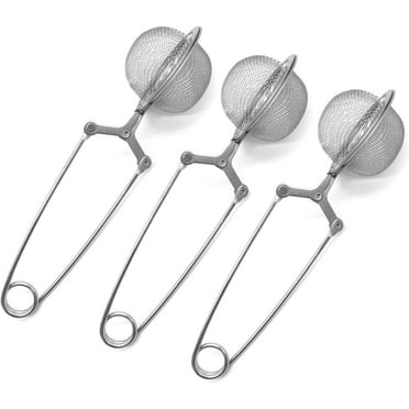 3pcs Mesh Snap Ball Tea Strainers with Handle for Loose Leaf Tea and Mulling Spices, Stainless Steel Tea Holders Practical Portable Loose Tea Infuser Filter