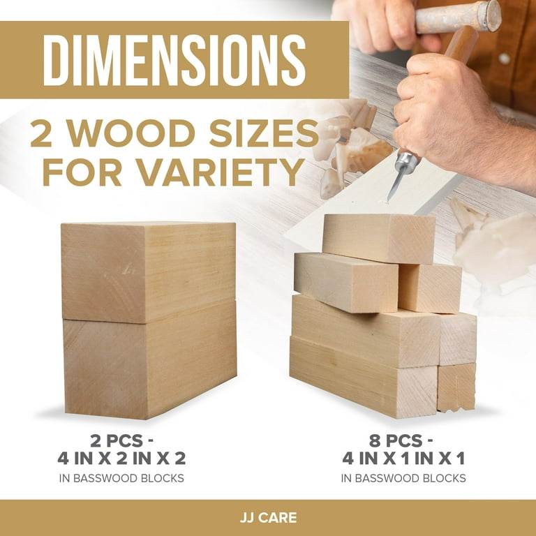 JJ CARE Premium Wood Carving Kit [Includes 10 Basswood Carving