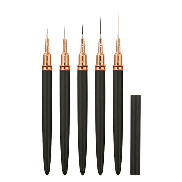 Pincel para uñas, juego de 5 pinceles para pintar uñas, herramienta para dibujar puntas de uñas, utilizada para líneas largas, detalles finos y pintura fina. Tamaño 4/8/12/20/25 mm (negro, 20 ml)