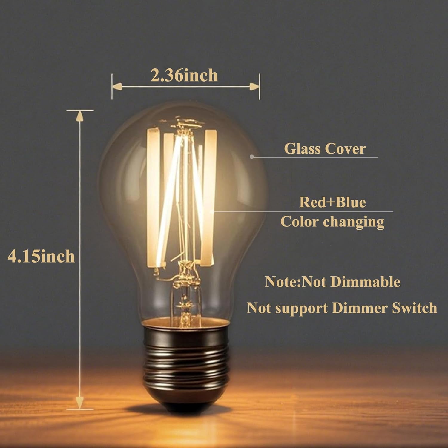 FEFEFW-3 Color Temperature LED Bulb E26 Medium Base, Red and Blue Color Changing Light Bulb 3CCT A19 LED 6W Clear Glass, Not Dimmable, 2 Pack