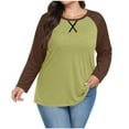 thumbnail image 3 of Nfurl Blouses for Women Plus Size Long Sleeve Colorblock Shirts Crewneck Ladies Fall Tops Green,Sizes S-5X, 3 of 7
