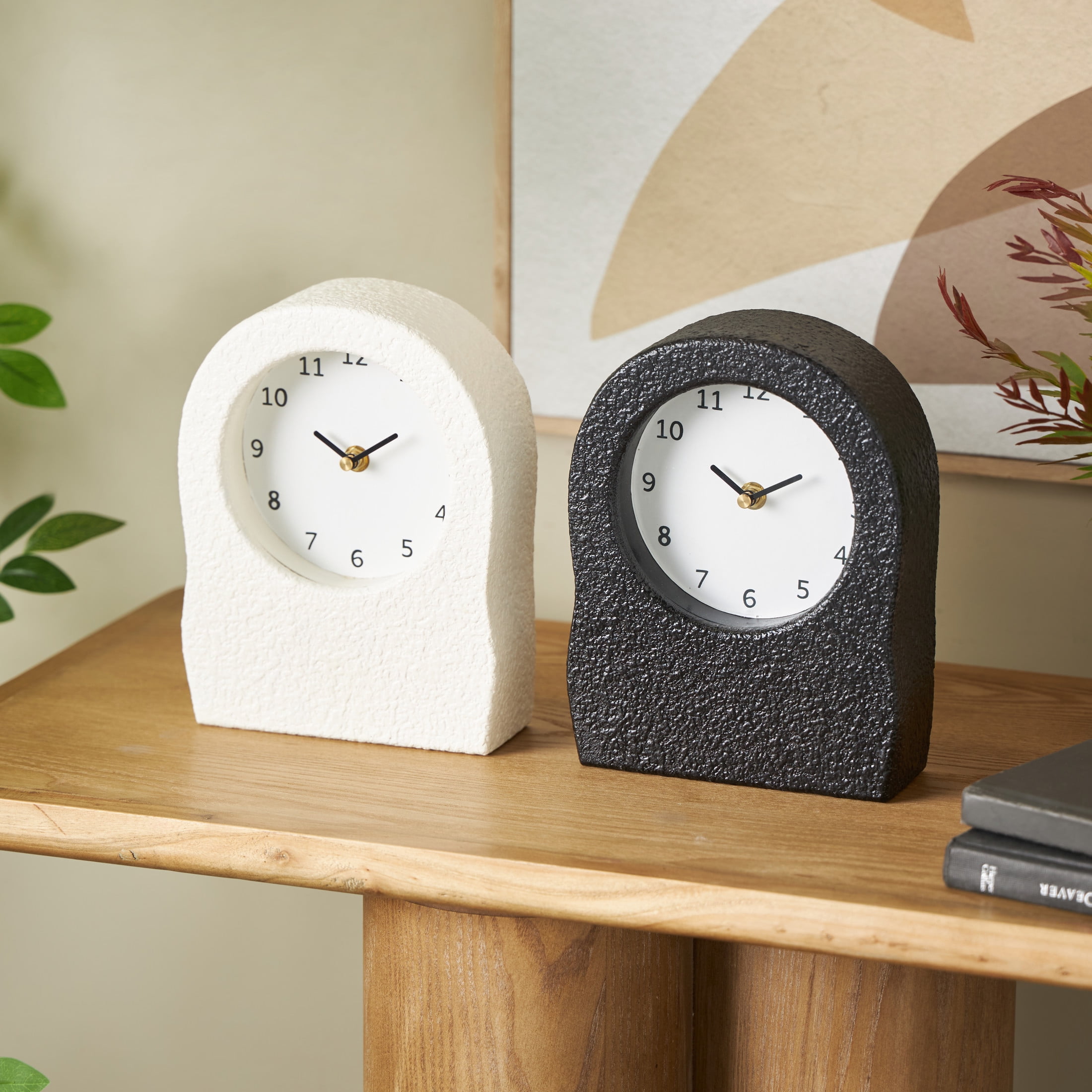 DecMode 9" Multi Colored Metal Textured Clock with Gold Accents, Set of 2