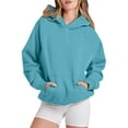thumbnail image 2 of Essentials Hoodies for Women 2025 Long Sleeve Drop Shoulder Plain Hoodie with Pockets Hooded Sweatshirt Women Pullover, 2 of 6