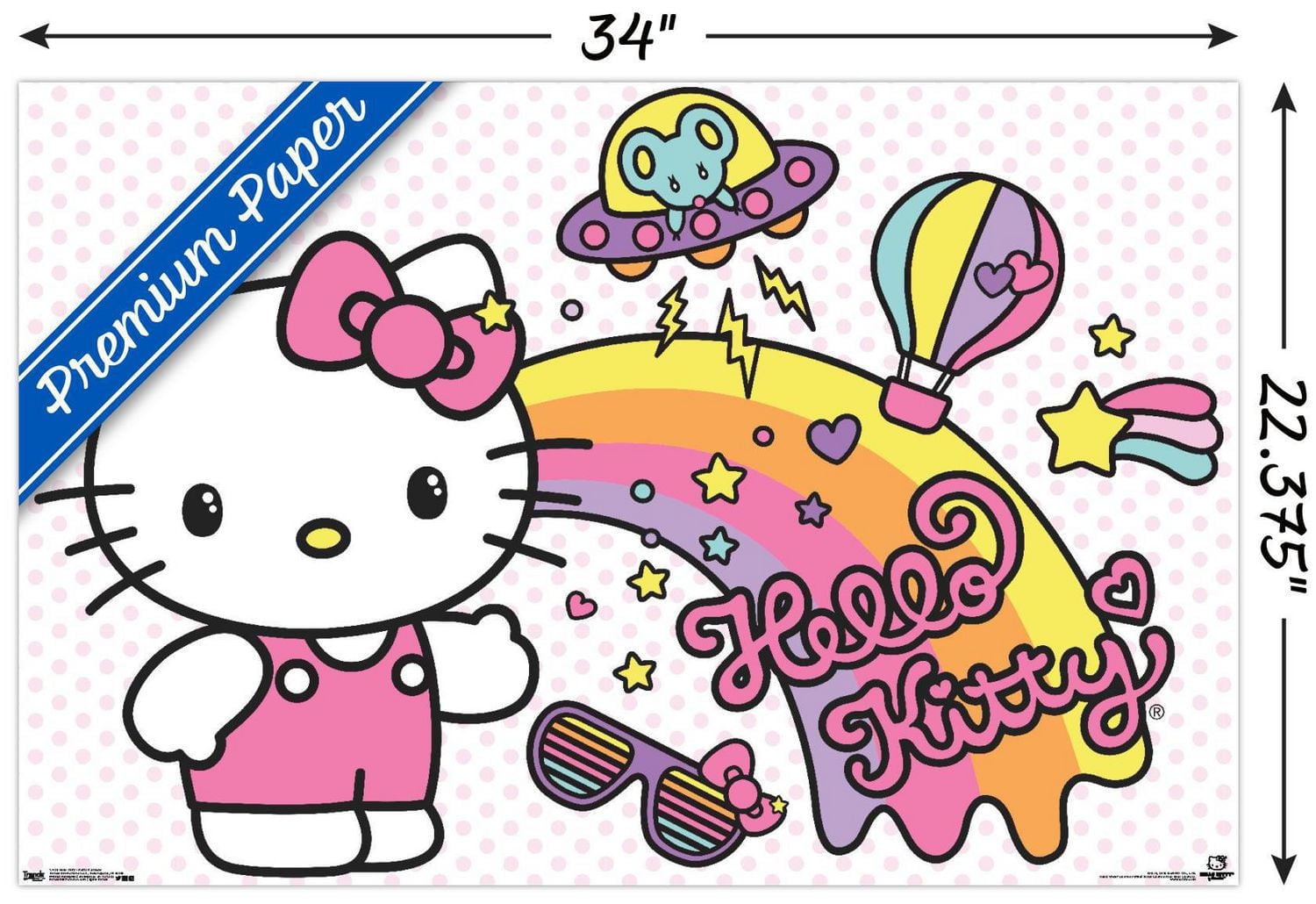 Hello Kitty - Retro Rainbow Wall Poster, 14.725" x 22.375"