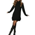 thumbnail image 2 of Womens Long Sleeve Sweater Dress Casual Ribbed Knit Pullover Tassel Fall Short Dresses Black S, 2 of 5