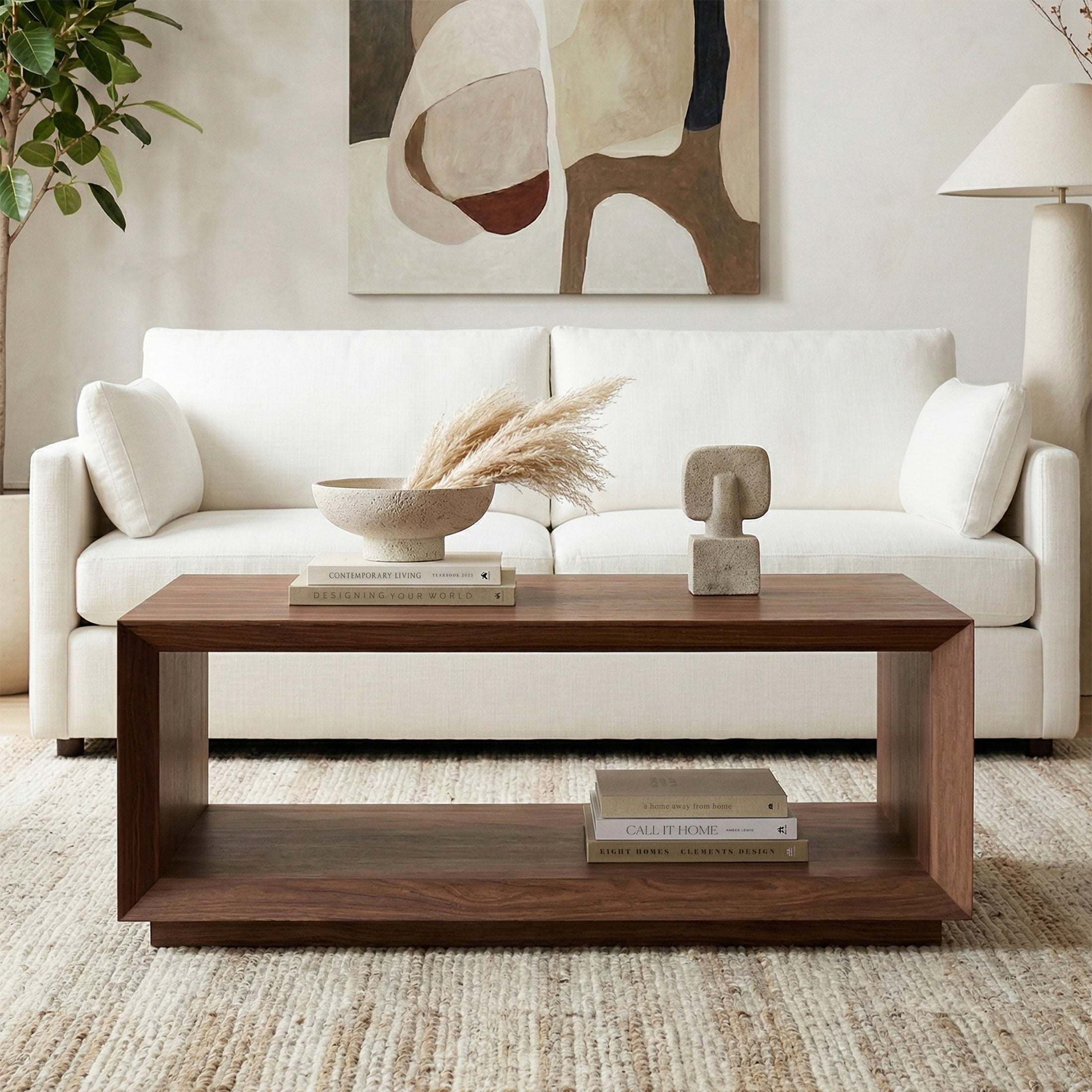 Evelyn&Zoe Modern/Contemporary 48" Wide Satin Walnut Coffee Table