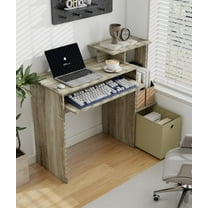 Computer Desk with Storage, Working Desk with Keyboard Drawer for Bedroom Home Workstation for Writing Working Studying, White
