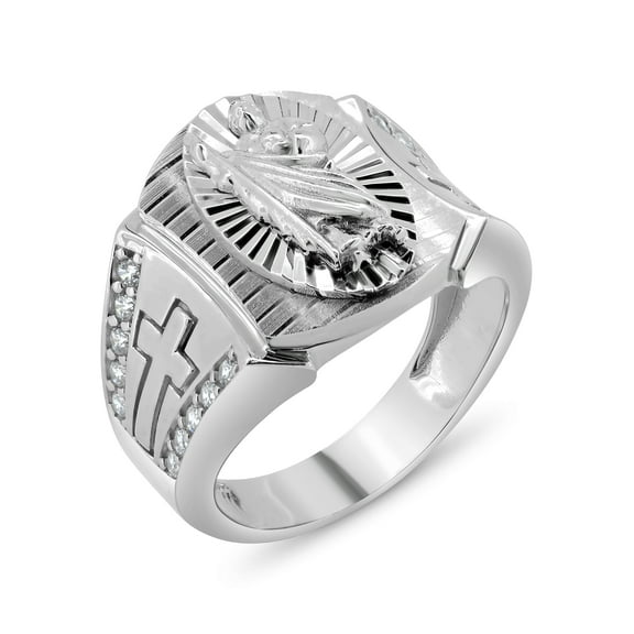 Rhodium Plated 925 Sterling Silver St Jude Diamond-Cut Clear CZ Ring White Female Size 10