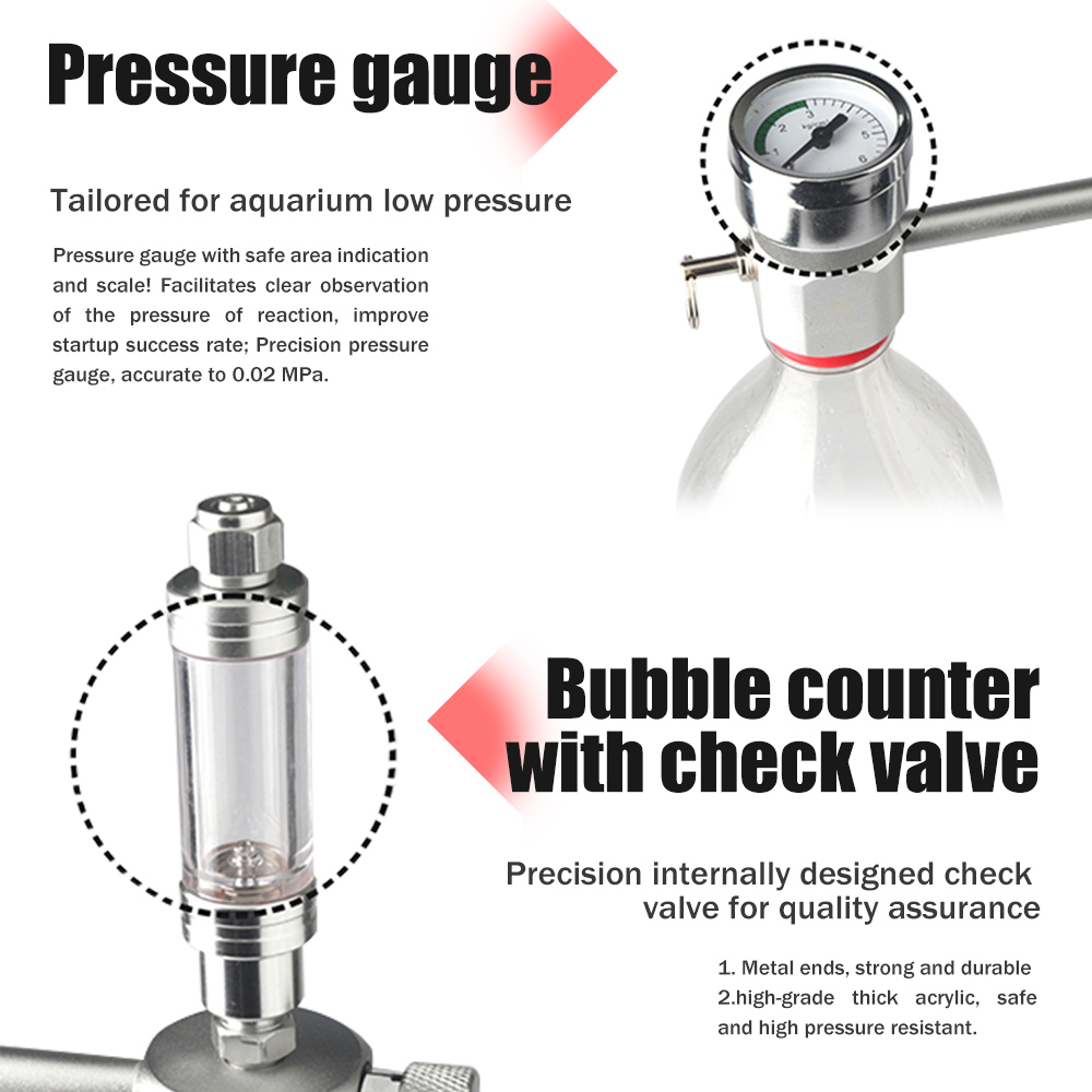 Kit Générateur De CO2 DIY Pour Aquarium - Compteur à Bulles, Clapet Anti-retour Et Manomètre Inclus