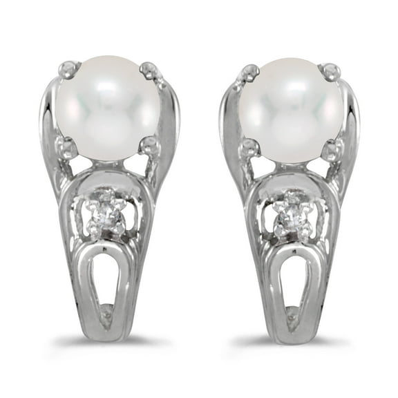 10k White Gold Freshwater Cultured Pearl And Diamond Earrings