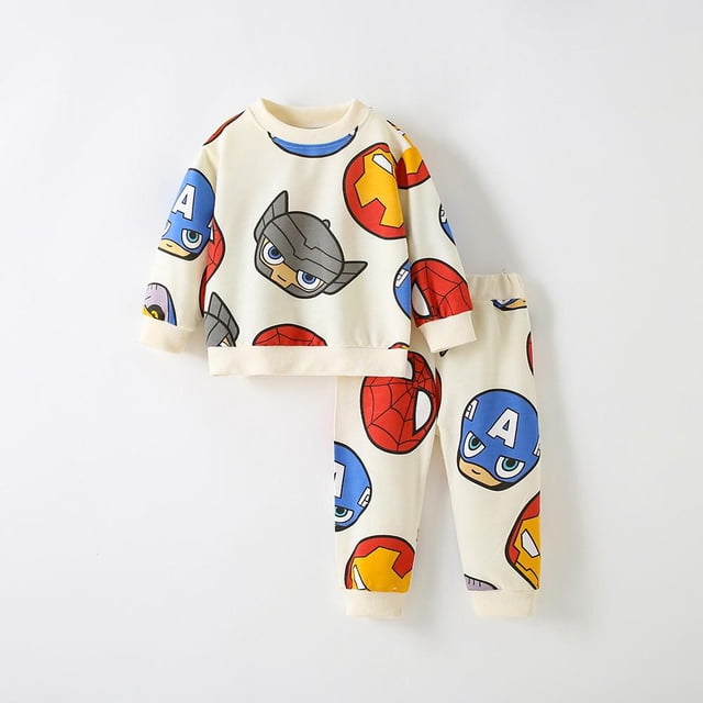 Trajes de moda para niños, sudadera con estampado completo y pantalones para niños pequeños, ropa de dibujos animados, Tops sueltos informales de manga larga, pantalones sueltos, 2 piezas, otoño