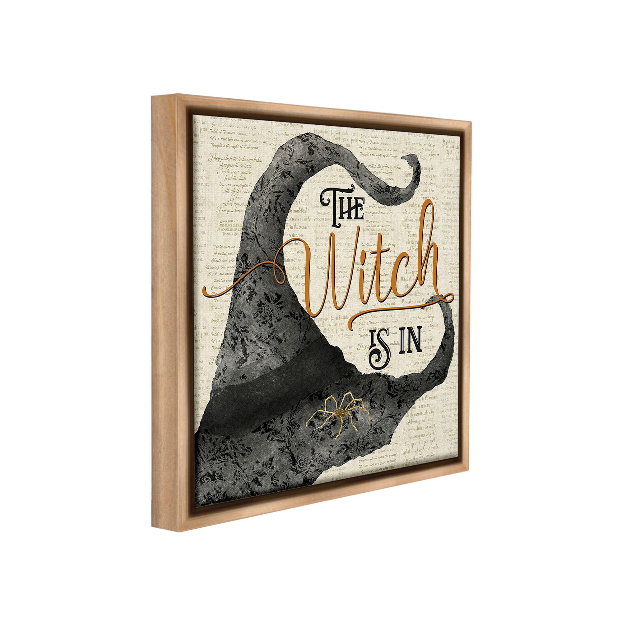 Stupell Industries Vintage Witch Hat Phrase Holiday Painting Brown Floater Framed Canvas Art Print Wall Art, 25 x 25