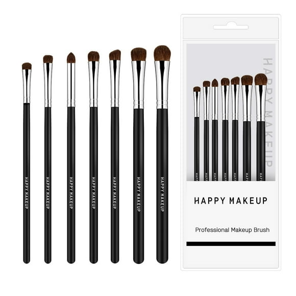 Fawoonu 7-Piece Eye Makeup Brush Set in Black and Silver - Premium Pony Bristles, Eco-Friendly Wood Handles - Versatile Brushes for Eyeshadow Application