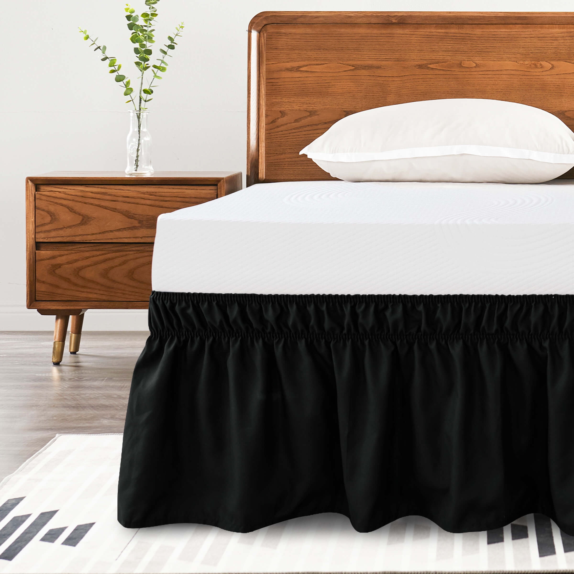 Subrtex Bed Skirt WrapAround Dust Ruffle Elastic 16 Inch Bed Cover