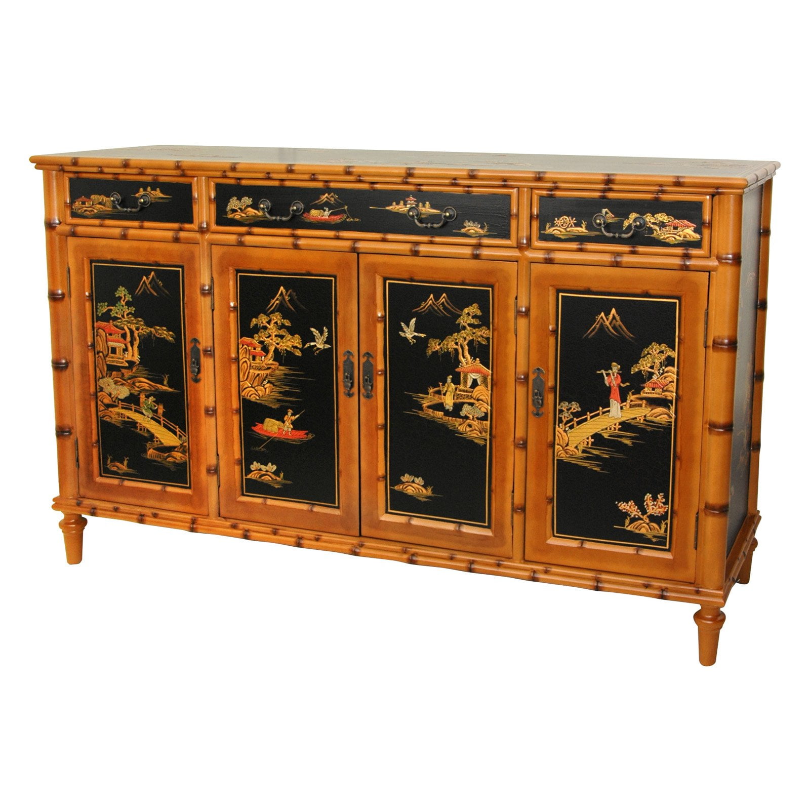 Oriental Furniture 60' wide Ching Hall Cabinet, 36.00'H, hand painted, oriental design