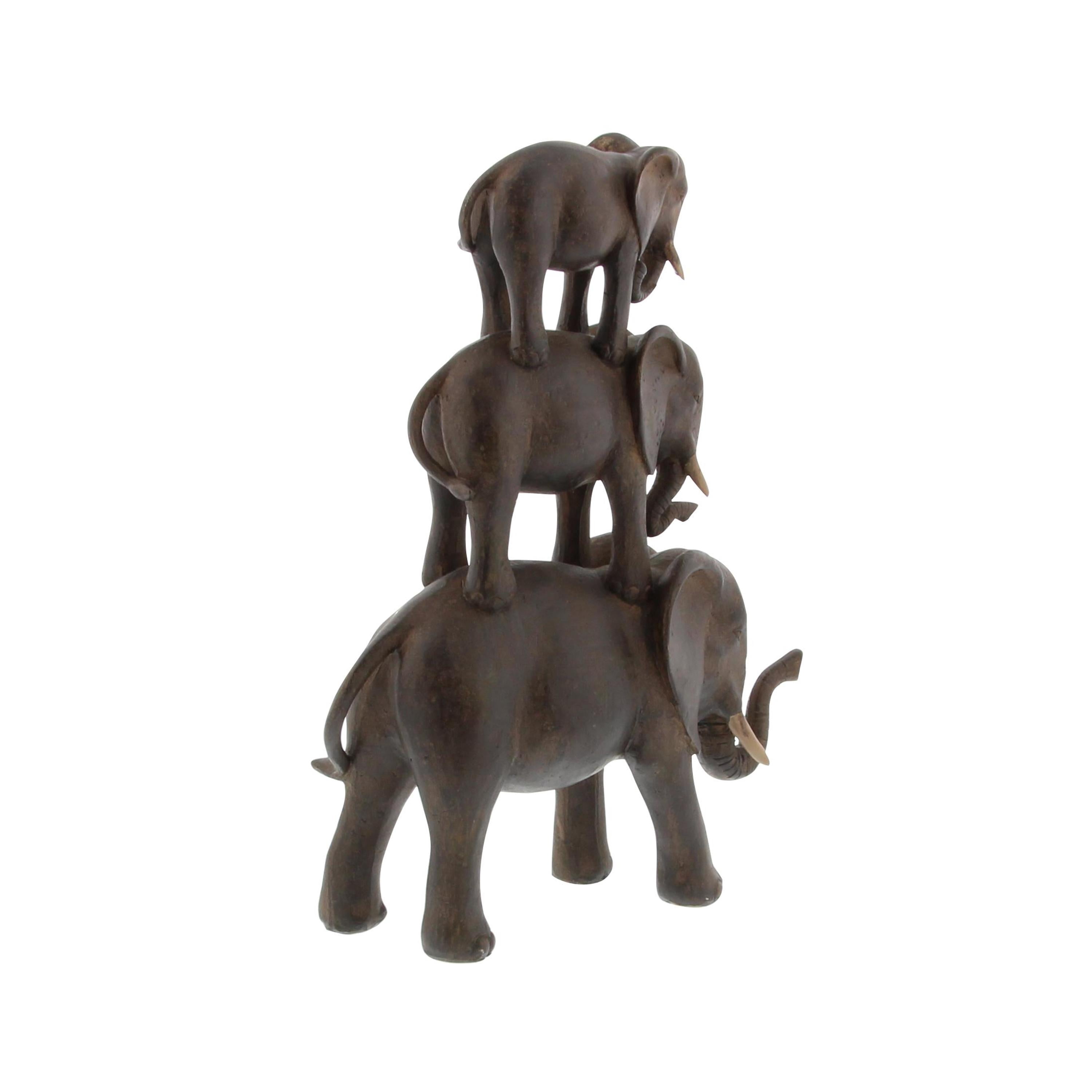 10" x 14" Brown Polystone Elephant Sculpture, by DecMode