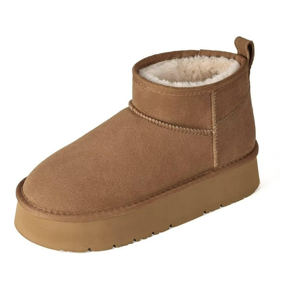 Ankle Platform Boots for Women Genuine Suede Short Winter Snow Boot with Cozy Memory Foam