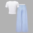 thumbnail image 6 of Little Girl Outfits Summer Clothes Set Ruffle Bow Print T-Shirt and Striped Wide Leg Pants Set Casual Toddler Outfit 10-11 Years, 6 of 8