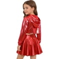 thumbnail image 2 of Hansber Kids Girls Hip Hop Dance Outfit Shiny Metallic Cropped Hoodie Sweatshirt Sports Bra and Skirt Set Red White 12, 2 of 7