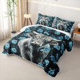 thumbnail image 3 of jejeloiu Blue Rose Highland Cow Twin Quilt Set Kids,Floral Farm Print Twin Coverlet Set,2pcs, 3 of 7