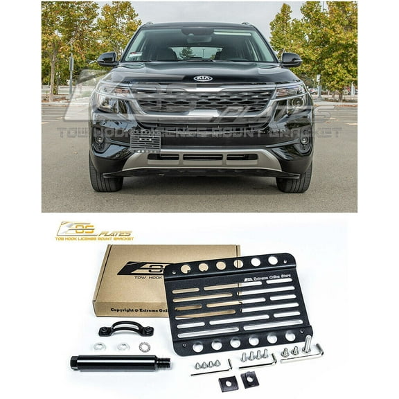Replacement for 2020-Present Kia Seltos Models | EOS Plate Version 1 Mid Sized Front Bumper Tow Hook License Relocator Mount Bracket Tow-594