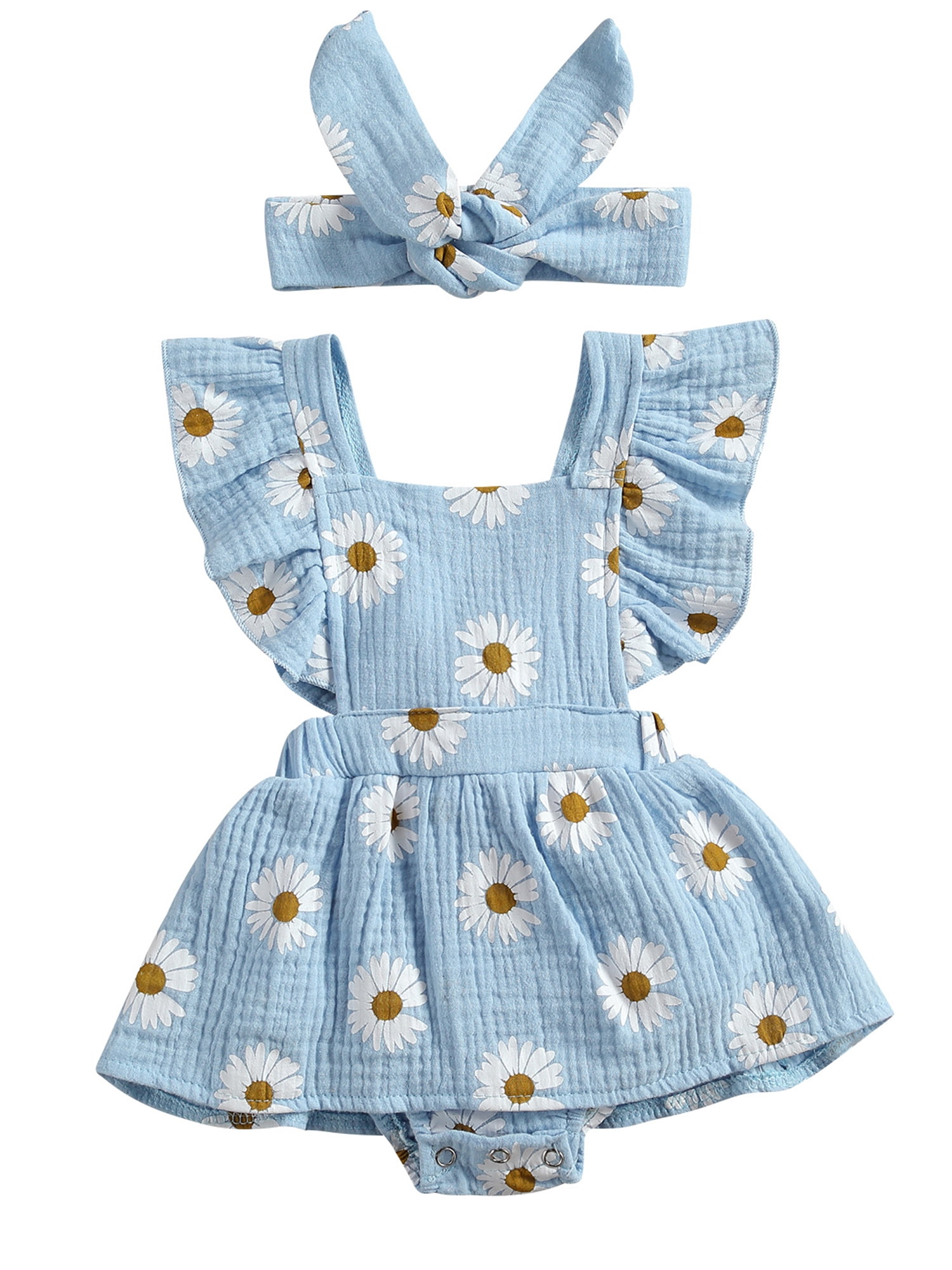 CenturyX Newborn Baby Girl Daisy Romper Dress Ruffle Cotton Linen