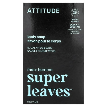ATTITUDE Super Leaves™, Body Bar Soap, For Men, Eucalyptus & Sage, 4 oz (113 g)