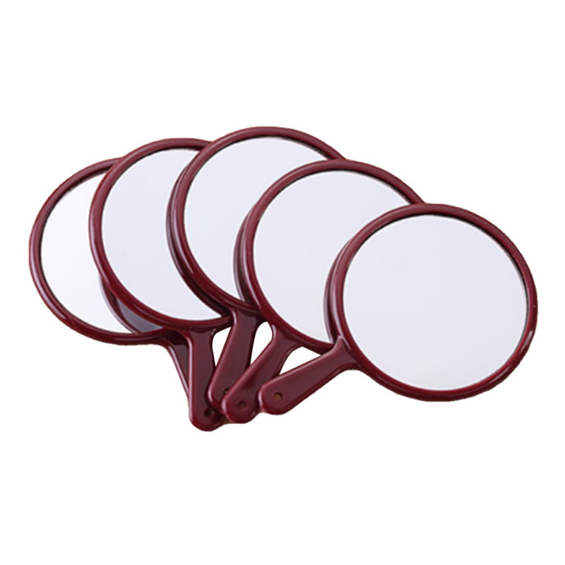 Wine Red Handheld Mirrors with Slender Handle 5 Pieces Round Hand Makeup Mirrors 