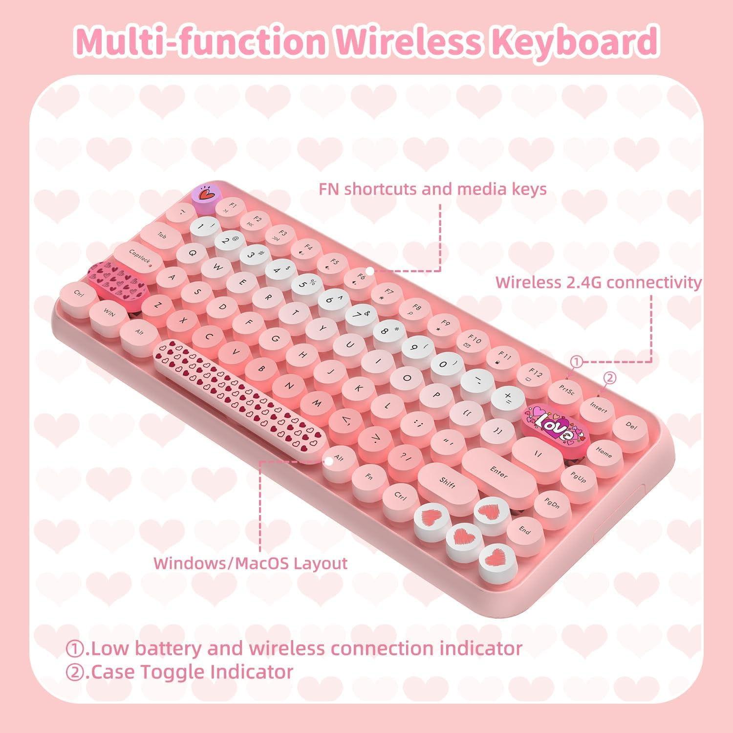 AJAZZ 308i Color Gradient Wireless Keyboard and Mouse Set, Retro Typewriter Keyboard with Cute Theme Round Keycaps for Mac/Windows/PC/Laptop
