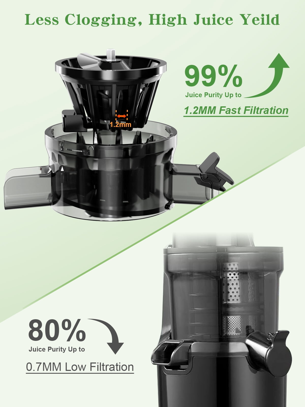 GlowWise Juicer Machines with Built-in Blades for Slicing Whole Fruits & Vegetables, Cold Press Juicer with 4.35" Large Feeding Chute, Easy to Clean, Quiet Masticating Juicer with High Juice Yield