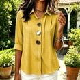 thumbnail image 4 of Womens Plus Size Tops Cotton Linen 3/4 Sleeve Shirts for Women Button Down Plaid Printed Lapel Loose Summer Fall Top S-4XL, 4 of 5