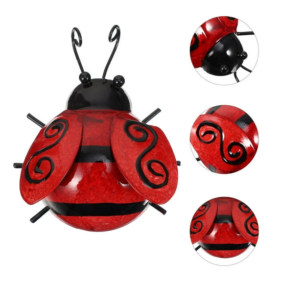 3D Iron Ladybug Wall Hanging Decor, Metal Garden Ornament for Indoor Outdoor Use, Red Ladybug Art for Living Room Bedroom Fence Garden