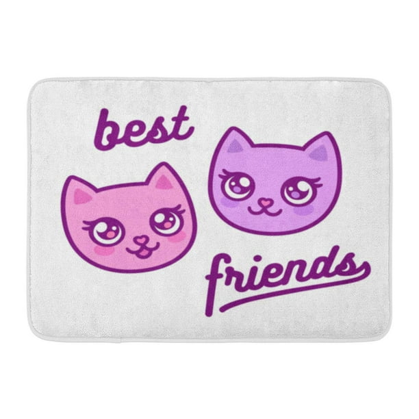 GODPOK Purple BFF Two Cute Anime Kitties Best Friends Forever Cartoon Pink  Cat Faces Drawing with Text Adorable Rug Doormat Bath Mat  inch -  