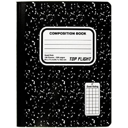 Photo 1 of 4 Top Flight Sewn Marble Composition Book, Black/White, Quad Rule, 4 Squares per Inch, 9.75 x 7.5 Inches, 100 Sheets (41320)