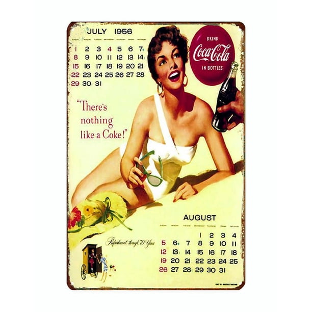 1956 Coca Cola Promotional Calendar pin-up lady Coke metal tin