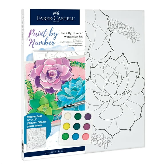 Faber-Castell Watercolor Paint by Number, Succulents - Adult Paint by Number Kit on Canvas