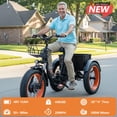thumbnail image 4 of Broobey Electric Tricycles 7 Speed 3 Wheel Electric Bicycle with 48V15Ah 20*4.0" Fat Tire Large Basket for Adults 500W Power Motor orange, 4 of 10