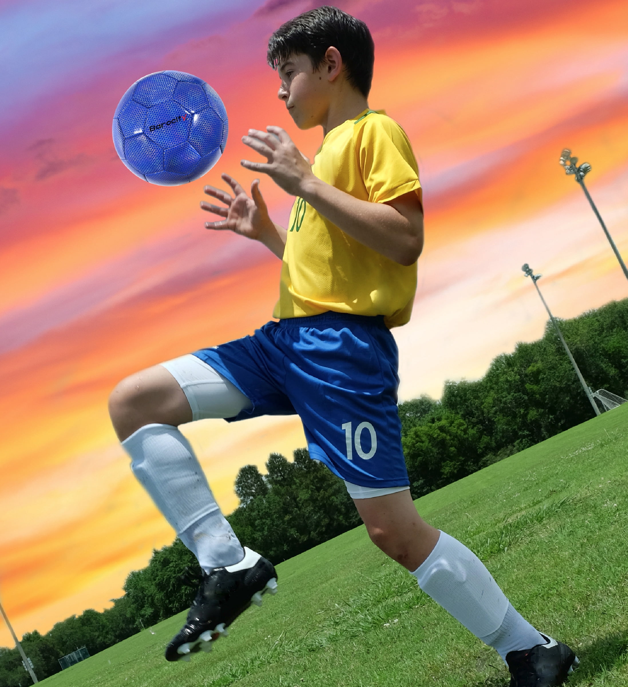 Barocity Iridescent Soccer Balls Set of 3 - Mixed Sizes Blue Official Match Balls with Reflective Hex Pattern, Sport Soccer Balls for Indoor and Outdoor Training and Practice Games- Sizes 3, 4, and 5