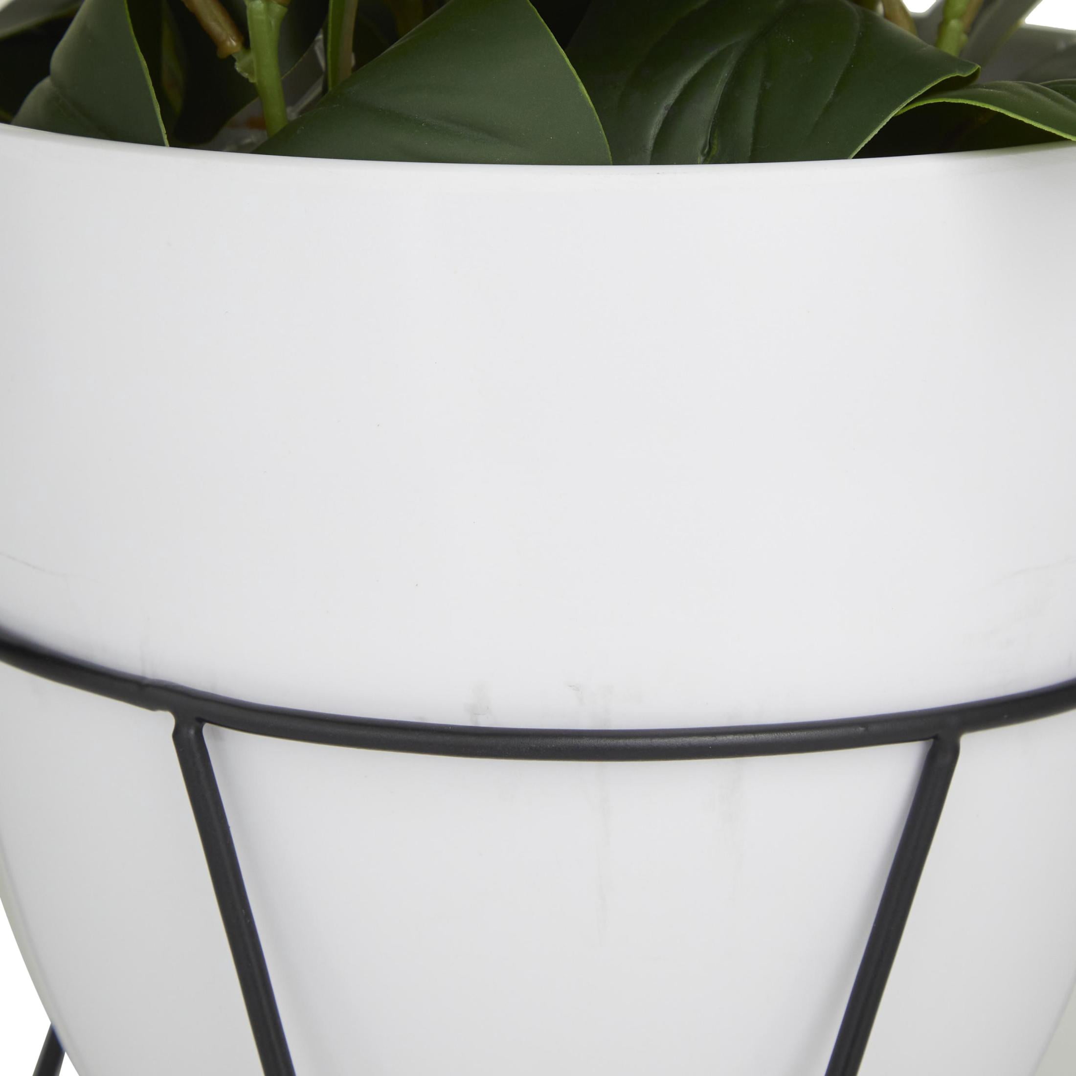 DecMode 17" Artificial Eucalyptus Plant in Realistic Leaves and Metal Stand and White Pot