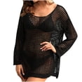 thumbnail image 3 of Tqyyweavej Bathing Suits Crochet Coverup for Women Long Sleeve Crew Neck Swim Cover Up Solid Color Casual Swimsuit Cover Up S-L, 3 of 10