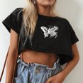 thumbnail image 1 of Puntoco Mujeres tops Moda Mariposa Impreso Cintura alta Crop Manga corta Blusa gótica Puntoco Puntoco-3, 1 of 9
