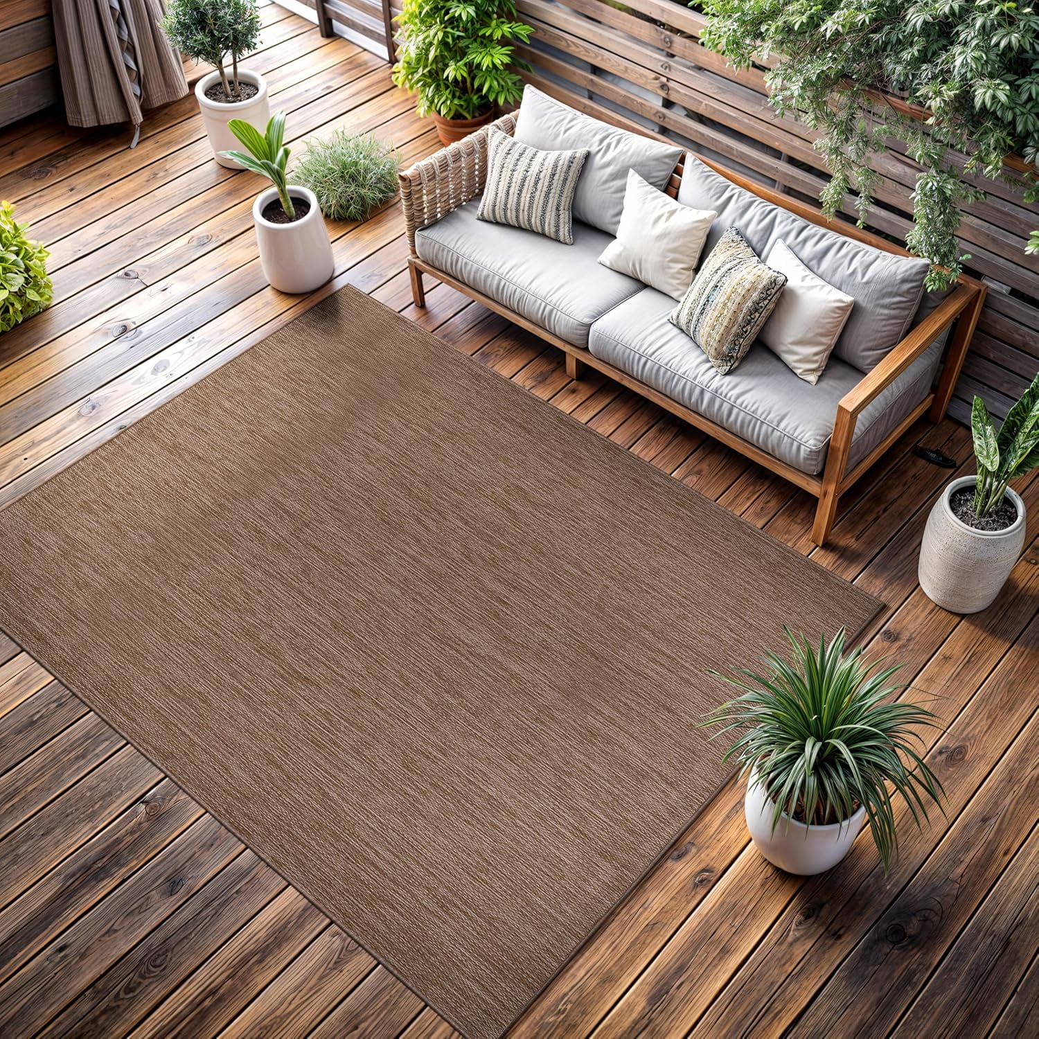 CAMILSON Solid Washable Waterproof Outdoor Indoor Area Rug Aqua 10x14