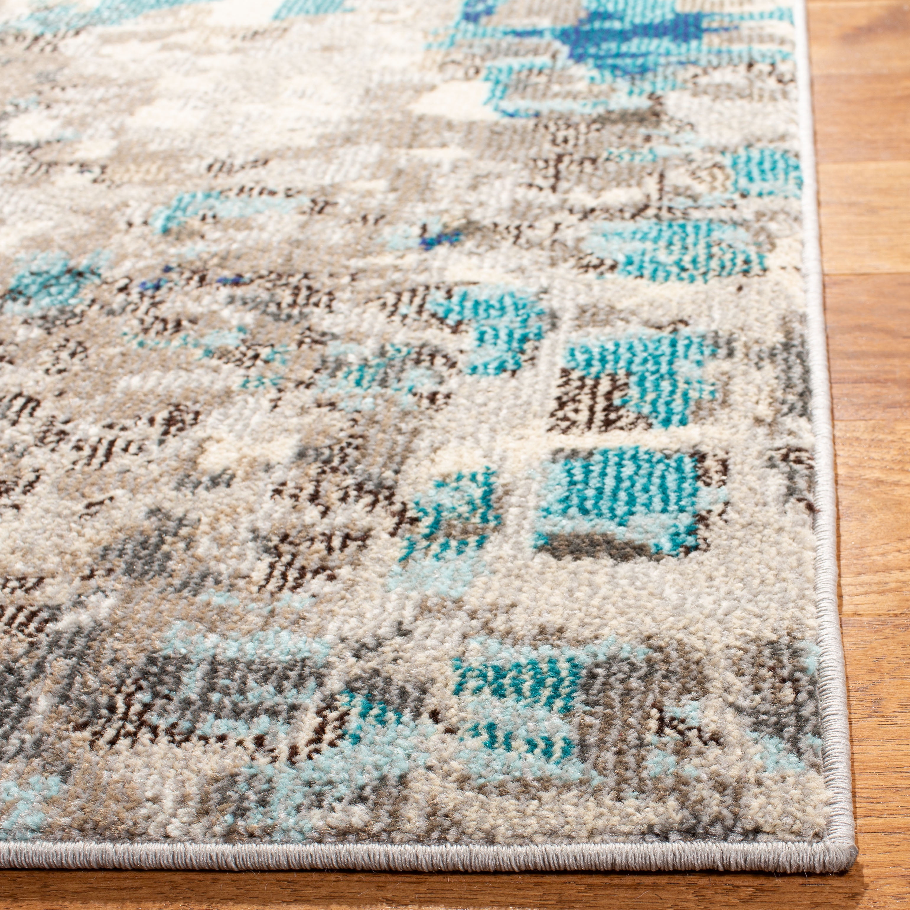SAFAVIEH Madison Candelario Abstract Polka Dots Area Rug, Grey/Blue, 8' x 8' Square