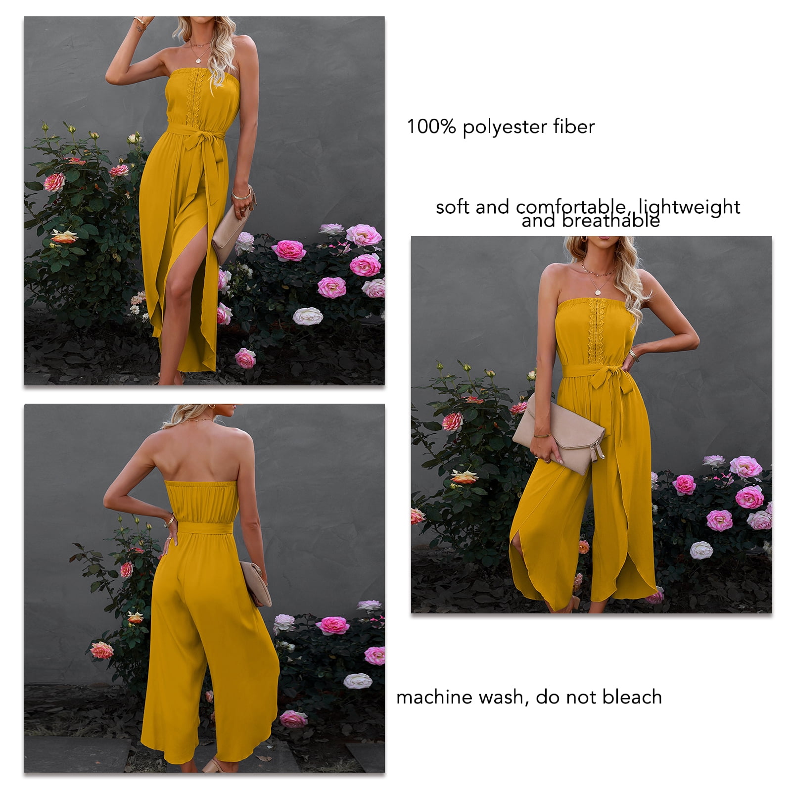 Off Shoulder Long Rompers Irregular Foot Cuffs Casual Strapless Jumpsuit For Women Lady For Daily Work Party XL Ginger Walmart